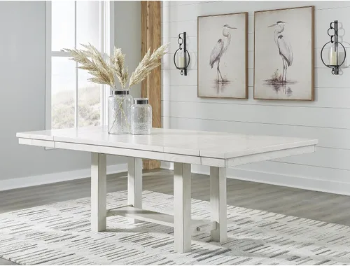 Vista 2 de Signature Design by Ashley Robbinsdale - Mesa extensible para comedor con centro abatible removible, estilo casual, con base de caballete, madera