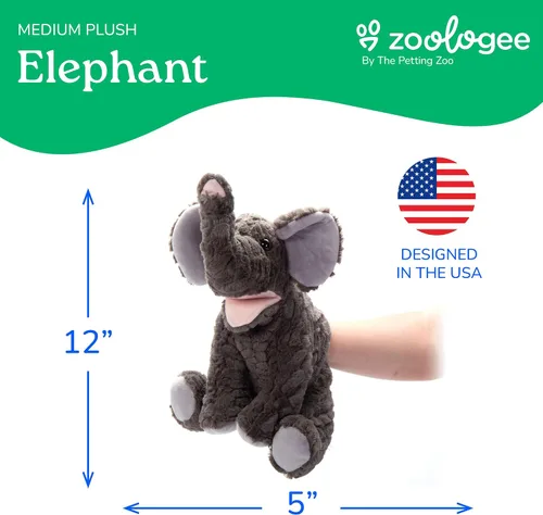 Vista 3 de The Petting Zoo Marioneta de peluche de elefante de mano, regalos para niños, animales de marioneta, juguete de peluche interactivo de elefante