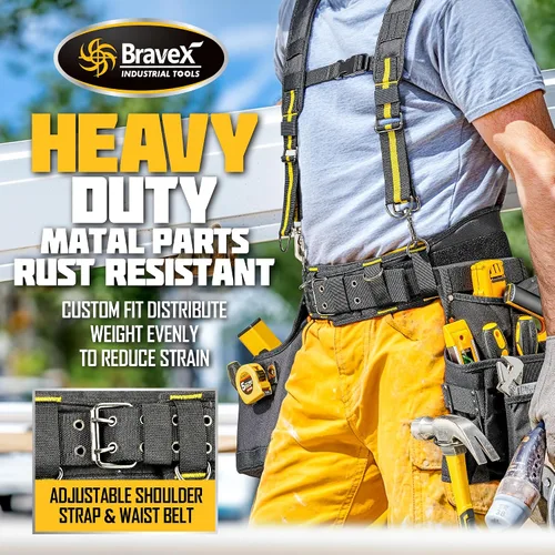 Vista 11 de Bravex - Tirantes de cinturón de herramientas, chaleco de herramientas Pro Ultra 20 bolsas estilo Y, 5 combo delantal bolsa de herramientas