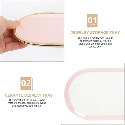 Vista 7 de LUOZZY Bandeja decorativa de cerámica, organizador de almacenamiento para mostrador de joyas, bandeja de joyería de alta calidad, elegante plato