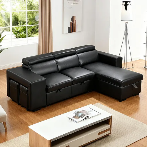 Vista 7 de THSUPER Sofá Seccional Reclinable de Cuero en Forma de L de 102 pulgadas con Cama Extraíble y Chaise de Almacenamiento, Sofás con Chaise Reversible