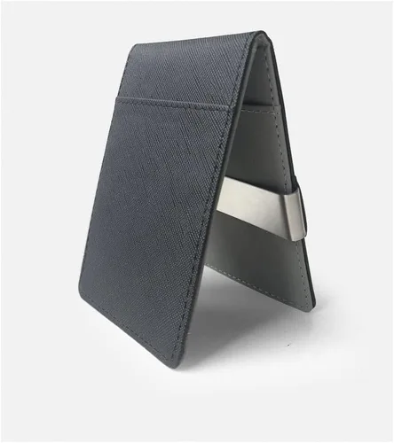 Vista 8 de SDFGH - Billetera de cuero con clip para dinero y dinero para hombre con abrazadera de metal, tarjetero de identificación femenino