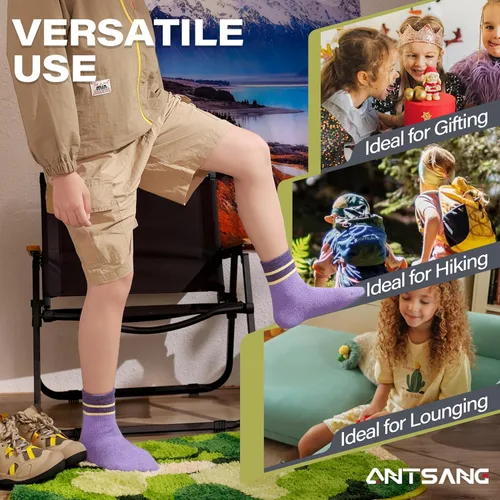 Vista 65 de ANTSANG Calcetines de Lana, Calcetines Térmicos Cálidos y Gruesos Tipo Crew Boot para Niños Pequeños, Niños y Niñas, 6 Pares