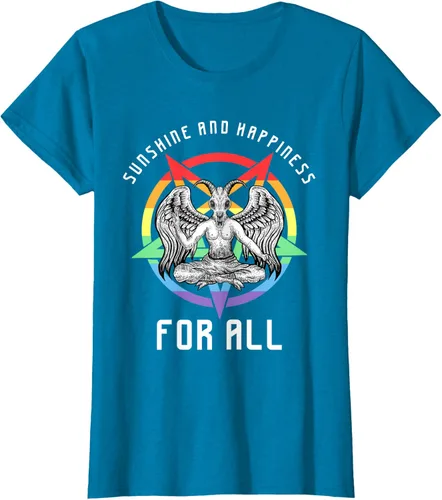 Vista 60 de Funny Sunshine and Happiness for All LGBT Gay Pride Baphomet Camiseta Negro