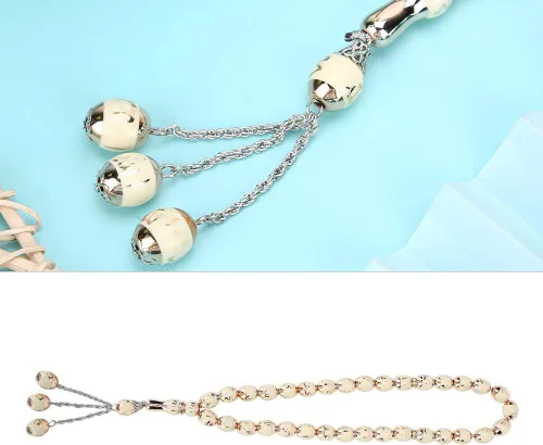 Vista 3 de HEEPDD Cuentas de oración musulmana de 13.8 in de longitud y 0.472 in, pulsera Tasbih beige, 33 cuentas de conteo preciso de Dhikr para uso diario