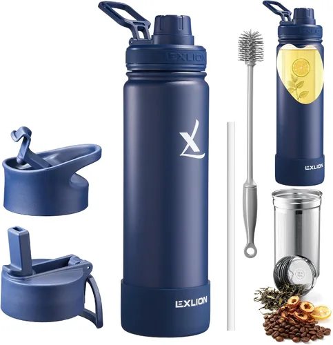 Vista 10 de Lexlion Botella de agua de 14 onzas, de acero inoxidable con aislamiento de triple pared, resistente al olor y a la tensión, botella reutilizable, 1