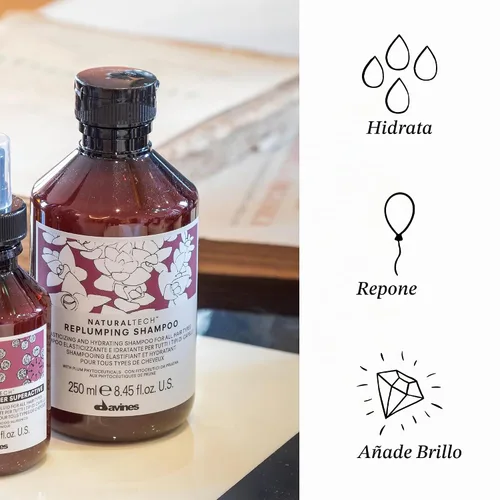 Vista 3 de Davines Naturaltech Champú REPLUMPING, limpieza suave para añadir hidratación, elasticidad y protección, añade plenitud, 8.45 onzas líquidas
