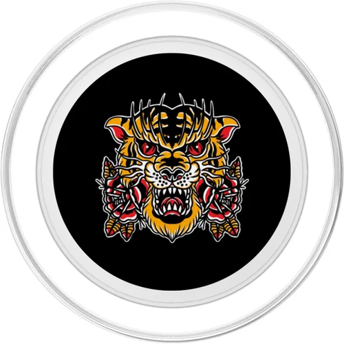 Vista 2 de Tatuaje tradicional de flor de tigre flash de la vieja escuela PopSockets entintados MagSafe PopGrip para iPhone