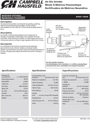 Vista 7 de Campbell Hausfeld Amoladora neumática de 1/4 pulg., TL052001AV