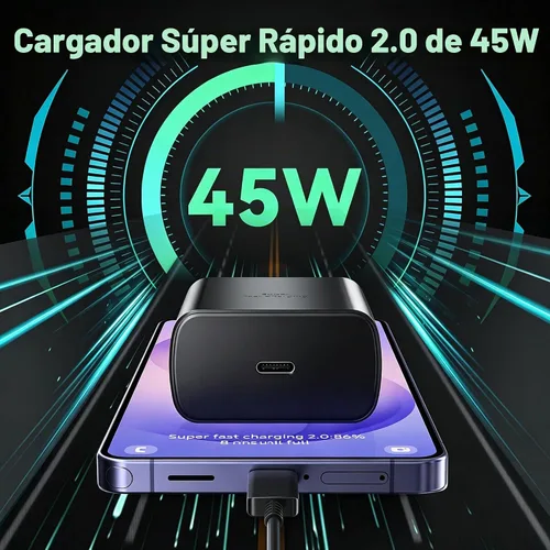 Vista 7 de Cargador rápido estupendo de 45W USB tipo C cable de carga rápida del Negro