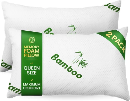 Vista 11 de Almohada de espuma viscoelástica triturada tamaño Queen – Almohada de cama refrescante para dormir para el estómago, la espalda y el cuerpo – 1