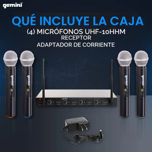 Vista 8 de Gemini Sistema de micrófono de mano inalámbrico UHF de 4 micrófonos (UHF-04M)