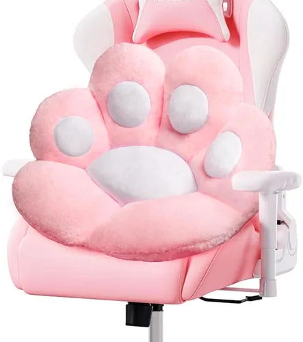 Vista 7 de DOBUONO Cojín Kawaii de pata de gato, cojín para silla de oficina, cómodo cojín de felpa para silla de juegos, cojín de asiento Kawaii para niña