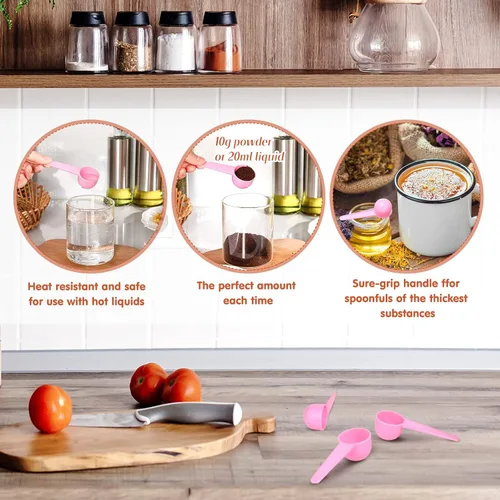 Vista 4 de Meanplan - Cucharas medidoras de plástico con mango (0.7 onzas líquidas, 20 cc 1.33 cucharadas 4 cucharaditas) cucharadita de café para medir