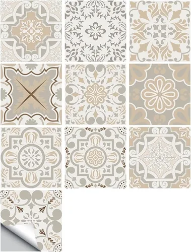 Vista 15 de 25 calcomanías de azulejos de estilo marroquí, 4x4 pulgadas (10x10cm) murales tradicionales de bricolaje, calcomanías de azulejos impermeables a