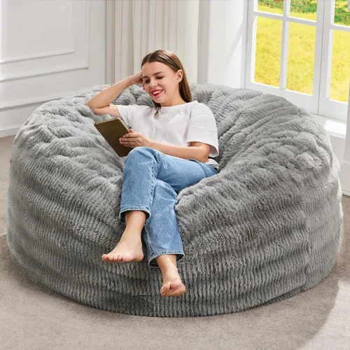 Vista 22 de Hobestluk Sillas Puf para Adultos, Silla Puf con Relleno, Sillas Puf Grandes con Funda Esponjosa en Relieve, Sillas Puf Gigantes para Adultos