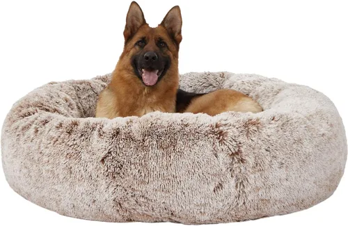 Vista 25 de Bedfolks Cama calmante en forma de dona, camas redondas y esponjosas de 23 pulgadas para perros pequeños, lavable a máquina, antiansiedad, cama