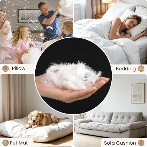 Vista 6 de Gran cantidad de plumas rosas, plumas de pato y de ganso blancas, relleno de plumas para almohada, ropa de cama, bricolaje, estándar de EE. UU.