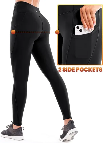 Vista 4 de Heathyoga Leggings con forro polar Sherpa para mujer, leggings térmicos de invierno con bolsillos para mujer, pantalones de yoga cálidos de cintura