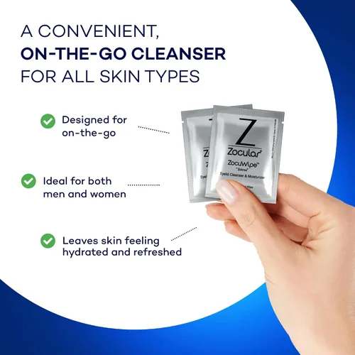 Vista 5 de Zocular Zocuwipe - Toallitas para párpados, limpieza e hidratación suaves, 15 unidades Okra-based Cleansing Formula, Eyelid Hygiene, Eyelid
