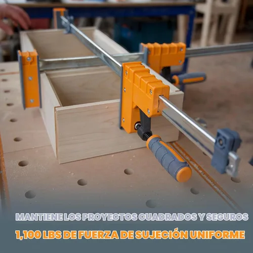 Vista 2 de Bora Juego de 4 abrazaderas paralelas - 2 x 18 pulgadas y 2 x 24 pulgadas Heavy duty bar clamps for woodworking, 1,100 lb clamping force, 3.5 in