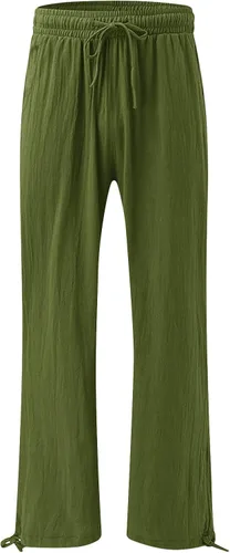 Vista 3 de SHAOBGE Pantalones palazzo de verano para mujer, cintura alta, pierna ancha, casual, cintura elástica, pantalones de playa con bolsillos
