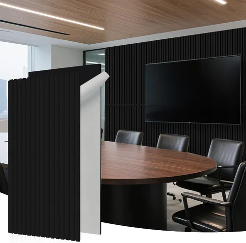 Vista 13 de WoveN SounD Slat Acousitc - Paneles de pared de 48 x 24 pulgadas, chapa de madera, decoración de pared a prueba de sonido, diseño autoadhesivo