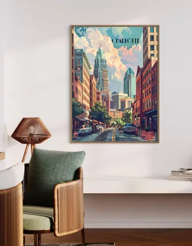 Vista 5 de Turnip Designs 8X10 sin marco Charlotte Carolina del Norte Retro City Urbano Paisaje Arte Impresión Póster Ilustración Decoración del Hogar RC016