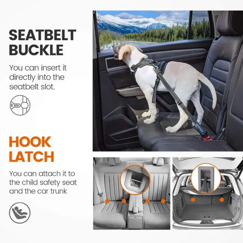 Vista 6 de IOKHEIRA Cinturón de seguridad para perro, arnés ajustable actualizado reflectante con elástico de bungee para asiento de coche con mosquetón Negro