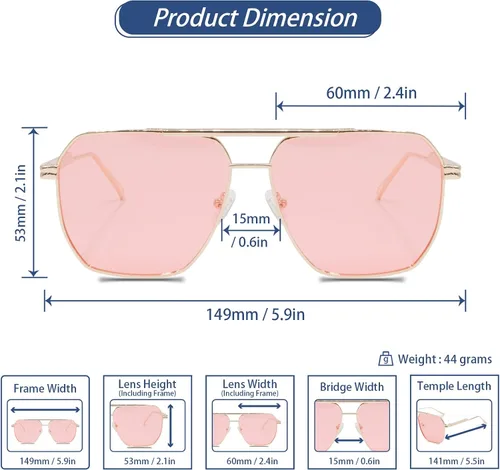 Vista 4 de Xpectrum Retro Oversized Aviator Trendy Sunglasses Mens Womens Square Metal Gold Sun Glasses Polarized Lens