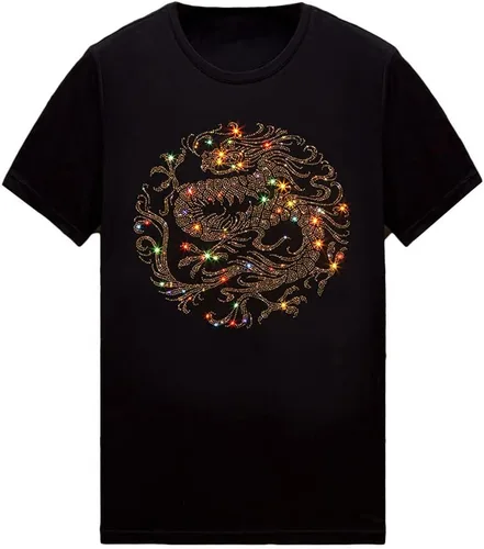 Vista 19 de HZCX FASHION Camiseta con strass brillante para Hombres y Mujeres, manga corta, con pedrería, para festivales de rock, con gemas, de algodón