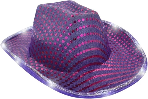 Vista 9 de Sombrero de vaquero con lentejuelas LED para fiesta de fiesta intermitente, fiesta de baile para cumpleaños, boda, festival, Halloween