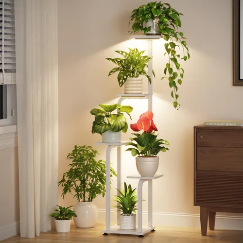 Vista 18 de LASZOLA - Estante alto para plantas, esquina interior de 5 niveles, color negro Negro mate