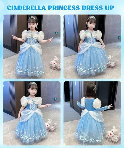 Vista 7 de TOLOYE Princess Costumes for Girls, Cinderella Dress Up Clothes with Accessories for Birthday Party Halloween Cosplay