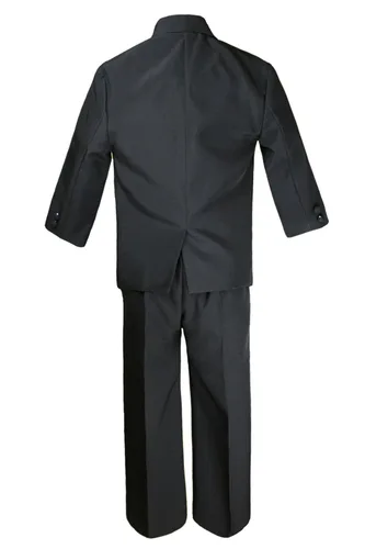 Vista 6 de Conjunto de chaleco de traje negro de 6 piezas para bebés y niños pequeños, corbata burdeos extra satinada, S-20 (4T)