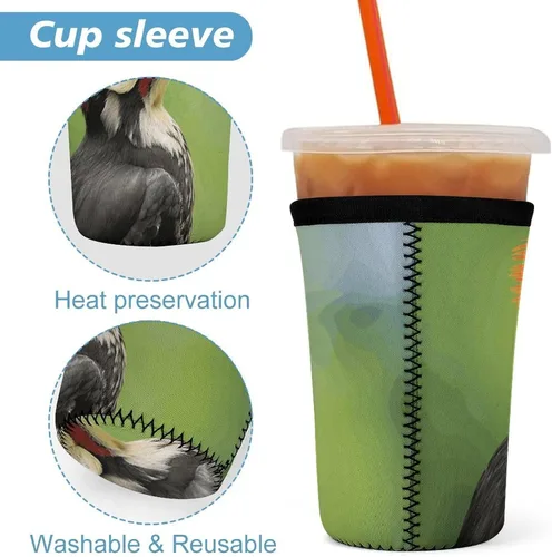 Vista 3 de Cute Pileated Woodpecker Reusable Insulated Neoprene Iced Coffee Cup Sleeves 3 Sizes Diving Material Cup Durable Beverage Covers for Cold Coffee Tea