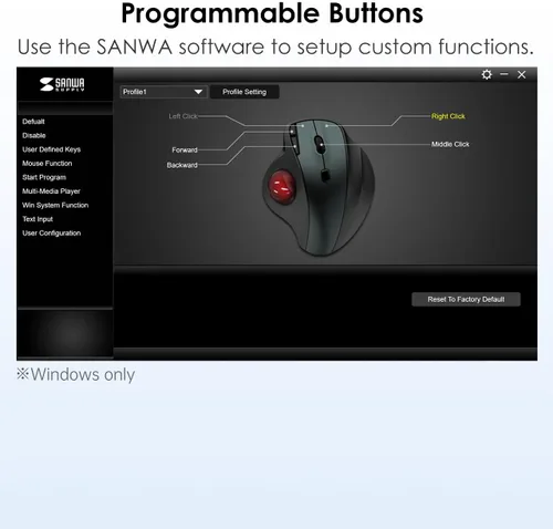 Vista 6 de SANWA Ratón de Trackball inalámbrico 2.4G, ratón óptico ergonómico, botones silenciosos programables, receptor USB-A y tipo C, control de pulgar, 4