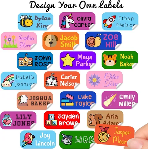 Vista 5 de 100 etiquetas de nombre personalizadas, etiquetas perfectas para niños, para guardería y suministros escolares, lindas etiquetas con nombre
