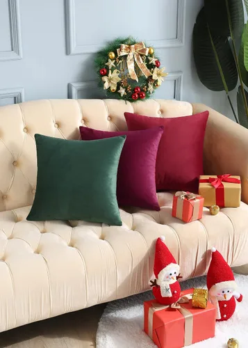Vista 5 de mixeoo Fundas de Cojín Decorativas Cómodas de Navidad Rojas Rectangulares de Terciopelo Grueso Sólido Súper Suaves Casos de Cojín Decoración