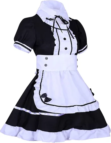 Vista 2 de GEEK LIGHTING Disfraz de anime japonés para dama Cosplay Fancy Lolita delantal diadema con calcetines guantes conjunto pequeño