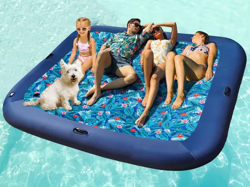 Vista 14 de FindUWill Flotador de Piscina Lounge de Gran Tamaño, 72" X 37" Flotadores de Piscina Extra Grandes Cubiertos de Tela para Adultos, Tumbona Inflable