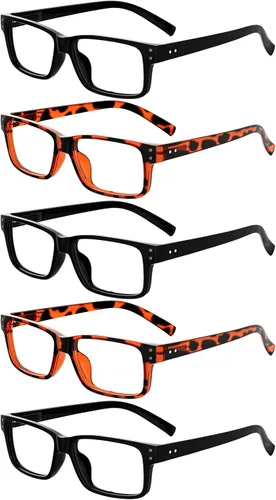 Vista 18 de Eyekepper Gafas de Lectura Vintage para Hombre - 3 Pares Negros y 2 Pares Azules - Gafas Clásicas con Bisagra de Resorte +0.00 3 negro 2 azul