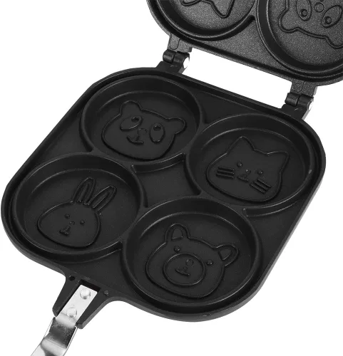 Vista 4 de Oumefar Waffle Maker - Sartén cuadrada para panqueques con 4 agujeros de doble cara con patrón de animales de dibujos animados, antiadherente