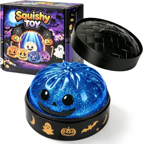 Vista 2 de Halloween Themed Squishy Dumpling Toy with Gift Box, Giant Spooky Face Squishy Dumpling, Stretchable Squeeze Stress Ball Fidget Sensory Toy for Blue