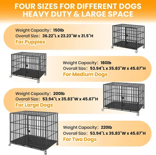 Vista 2 de Jaula para perros resistente a prueba de escapes, perrera de metal XL con 3 puertas, bandeja extraíble y ruedas, jaula interior segura e