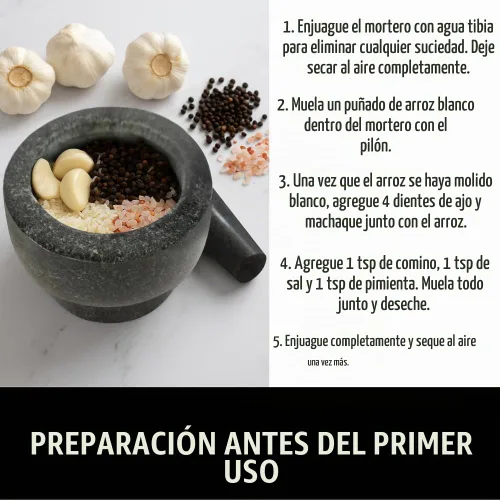 Vista 6 de GORILLA GRIP Juego de mortero y mazo de servicio pesado con base antideslizante, 100% piedra de granito molcajete tazón de guacamole, moler semillas