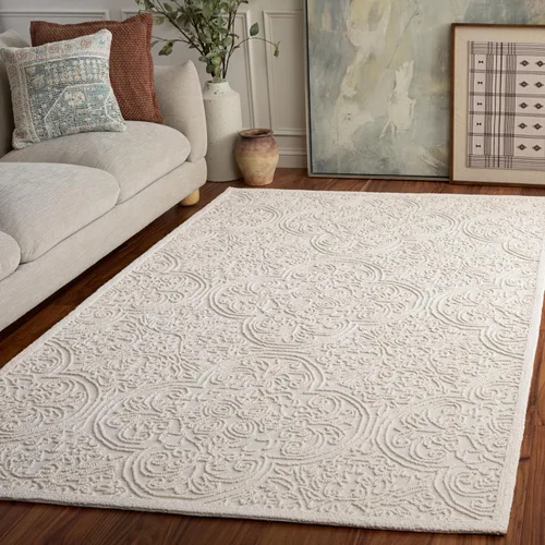 Vista 13 de SAFAVIEH Trace Collection - Alfombra decorativa de 2 x 3 pies, color marfil, lana hecha a mano, ideal para zonas de alto tráfico en entrada, sala
