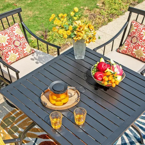 Vista 2 de Sophia & William Mesa de comedor cuadrada de 37 pulgadas para patio al aire libre con agujero para sombrilla de 1.57 pulgadas, mesa resistente a