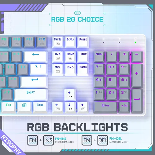 Vista 6 de RisoPhy Teclado Mecánico Inalámbrico, Modo Triple 2.4GUSB-CBluetooth Teclado Gaming, 104 Teclas Programables, Retroiluminación RGB Personalizable