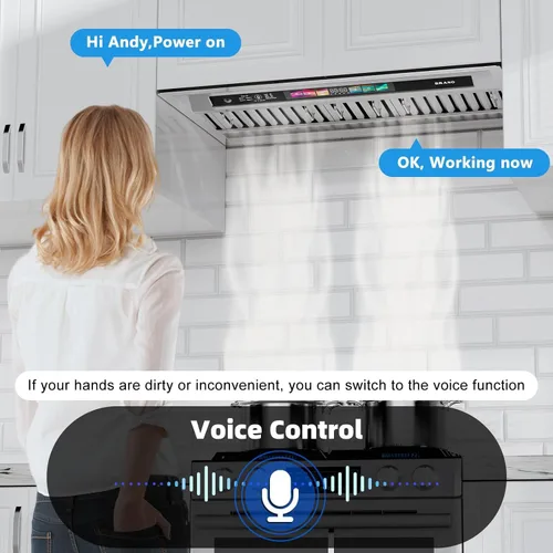 Vista 2 de Campana extractora de 30 pulgadas con control de voz/gestos/táctil, ventilación de campana de cocina integrada de 900 CFM con ventilador de escape